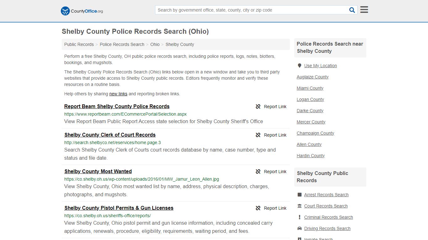 Shelby County Police Records Search (Ohio) - County Office
