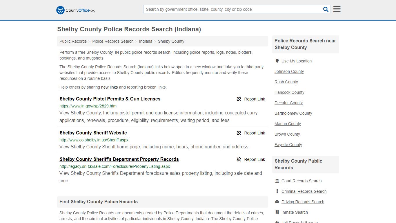 Shelby County Police Records Search (Indiana) - County Office